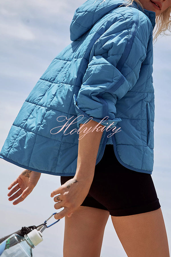 Warms My Soul Pocket Quilted Puffer Relaxed Pullover Hoodie