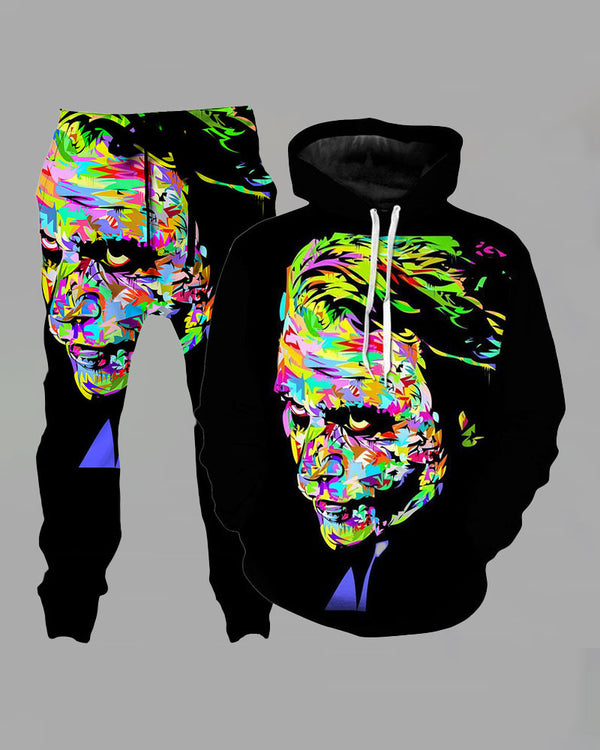 3D Street Joker Print Hooded Two-piece Suit