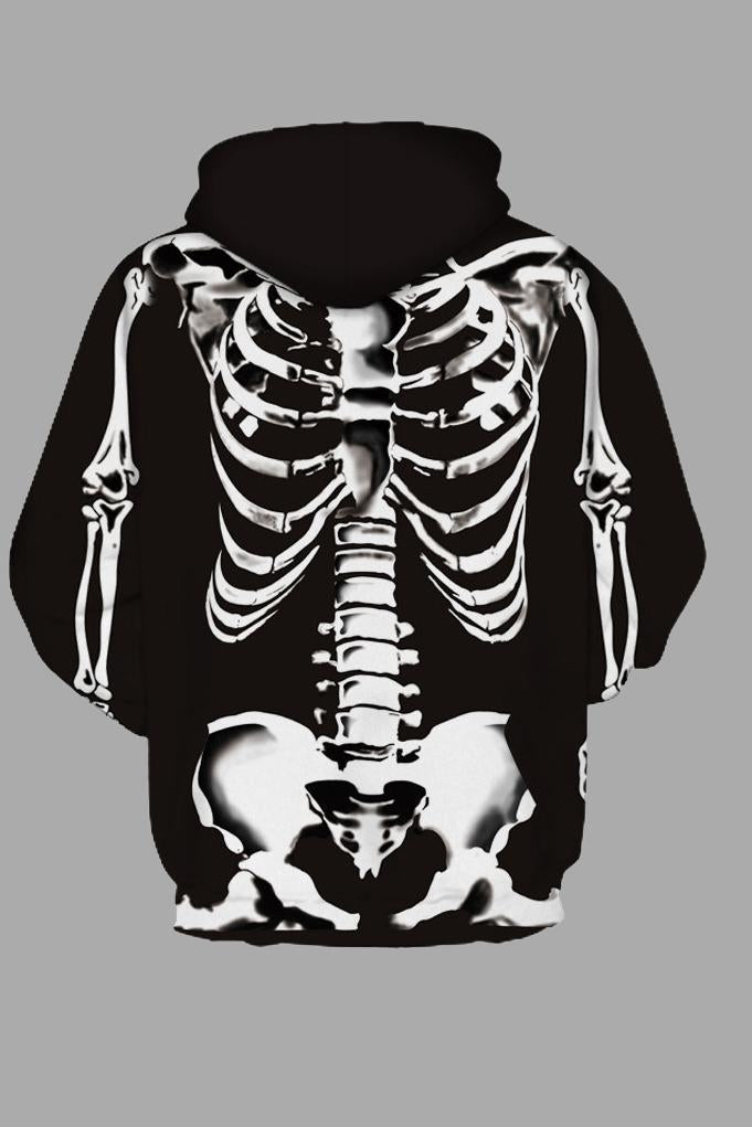 3D Skeleton Printed Hooded  Sweatshirt