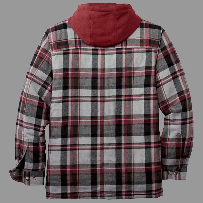Checked Long Sleeve Loose Hooded Thick Jacket