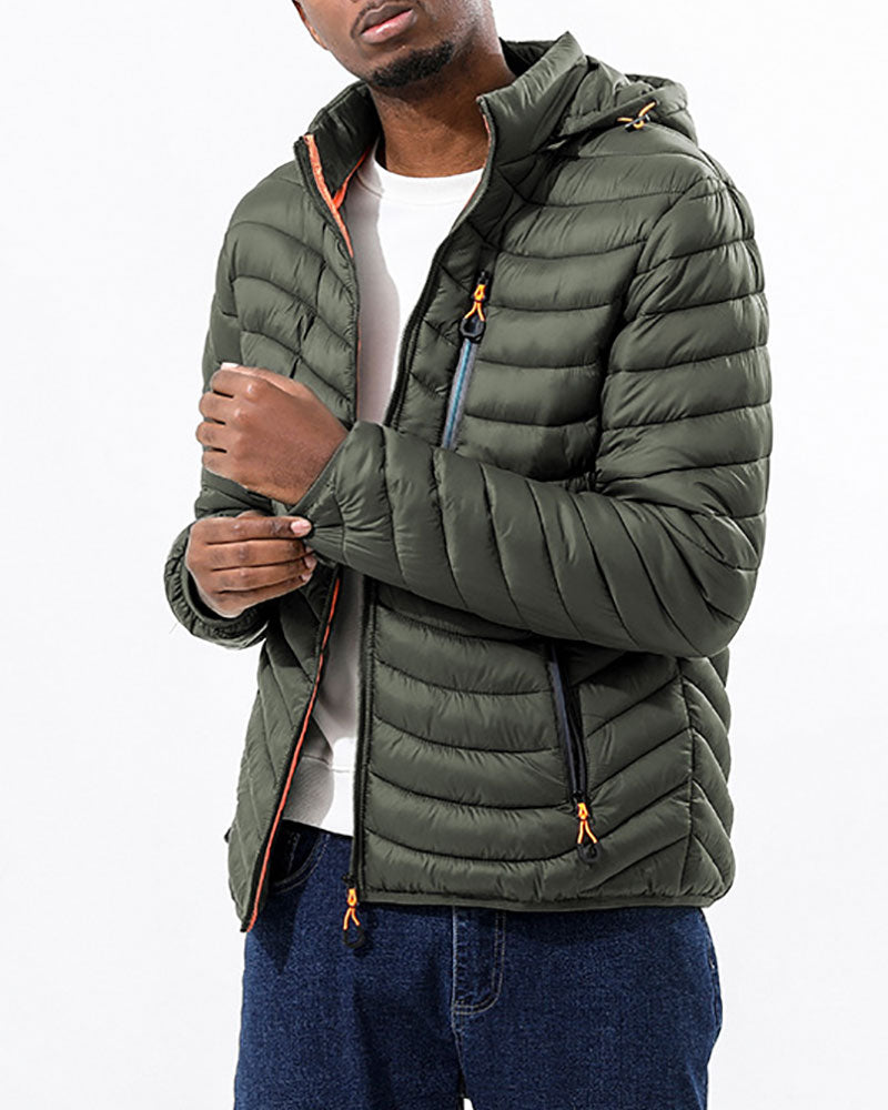 Versatile Zip Contrast Hooded Jacket