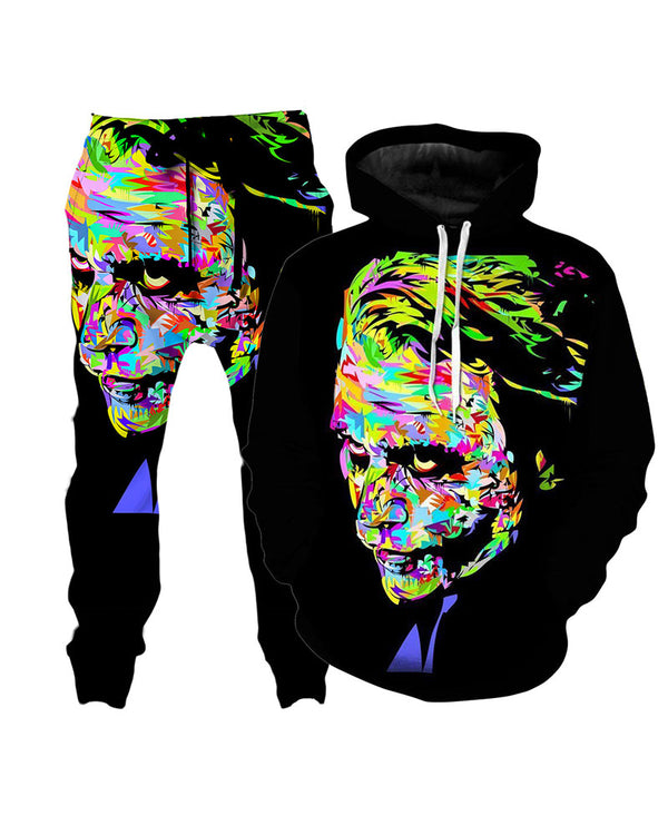 3D Street Joker Print Hooded Two-piece Suit