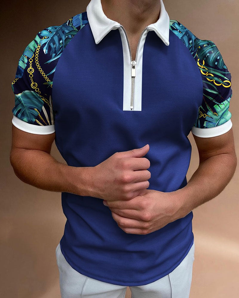 Casual Printed Panel Polo Shirt