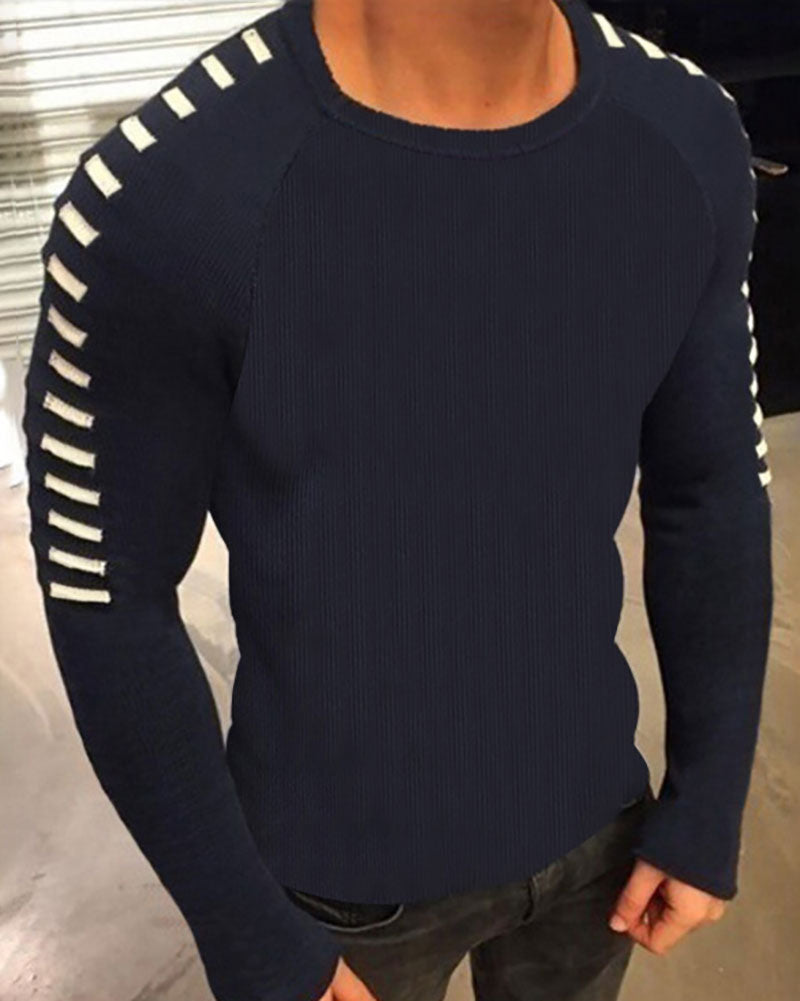 Fashion Crew Neck Waffle Long Sleeve T-Shirt