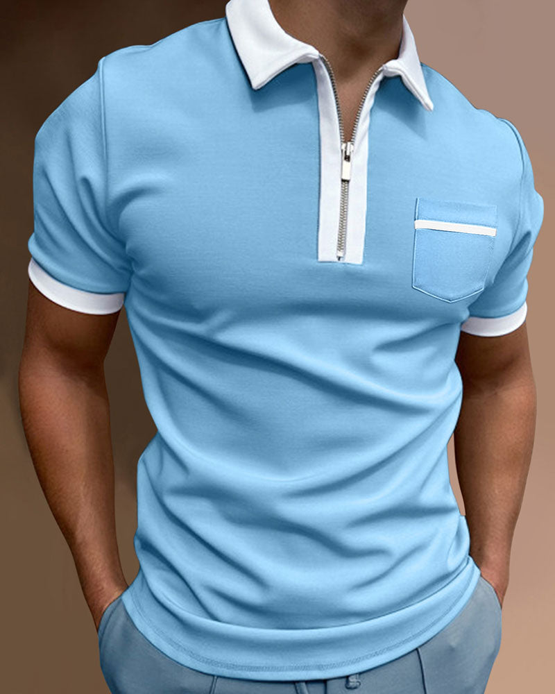 Casual Solid Panel Polo Shirt