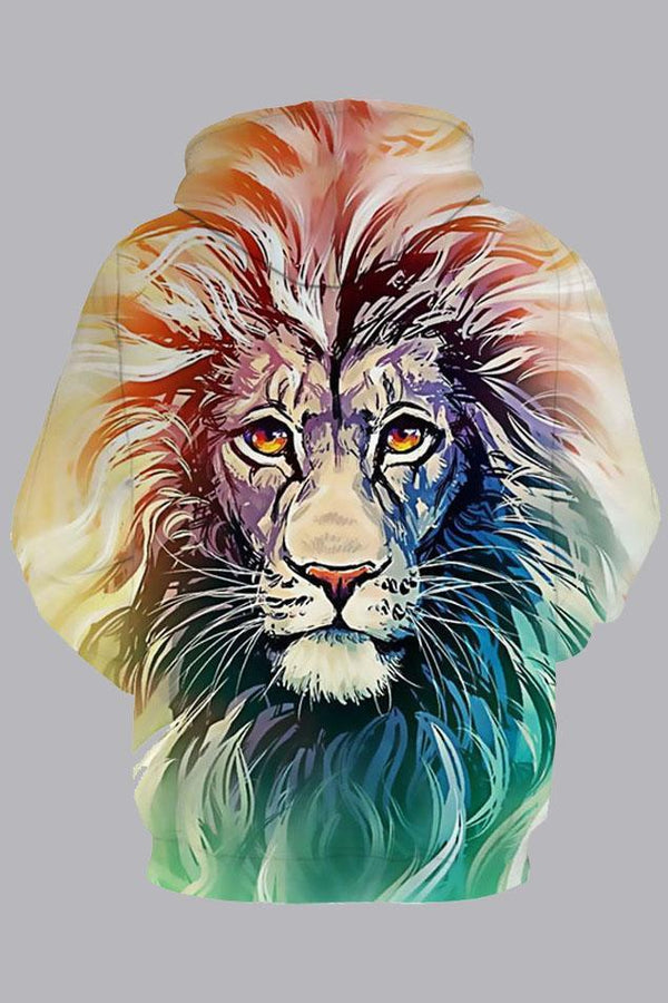 Street 3D multicolor Digital Lion Printed Hooded Sweatshirt