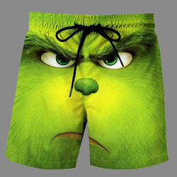 Casual   3D Green Haired Grinch Printed Loose Shorts