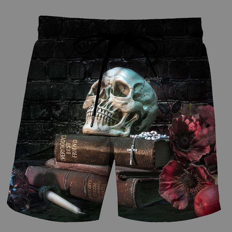 Casual   3D Skeleton  Printed Loose Shorts