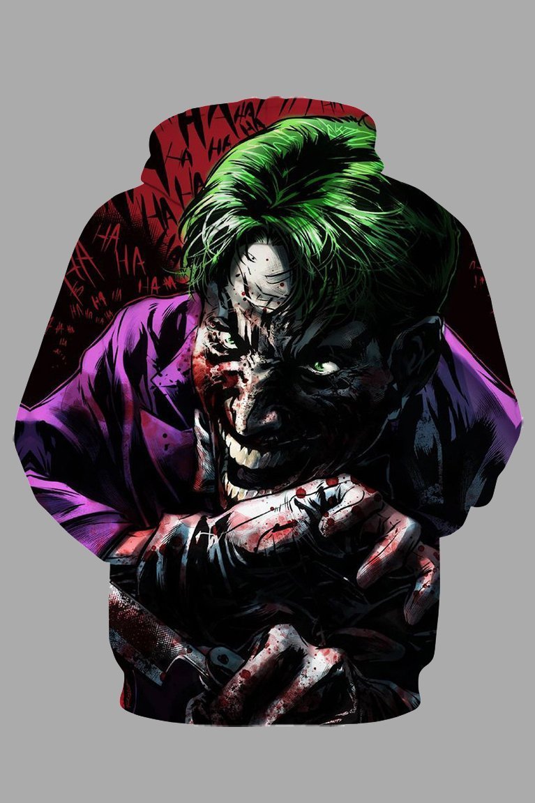 Street 3D Joker Printed Hooded Sweatshirt