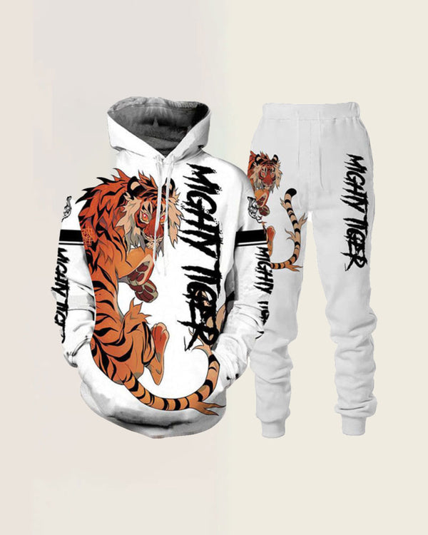 Fashion 3D Tiger Print Sweatshirt Two-Piece Set