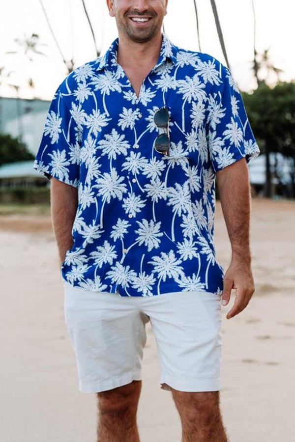 Island Silhouette Palm Tree Printed Beach Shirt