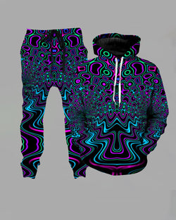 3D Street  Abstract Print Hooded Two-piece Suit