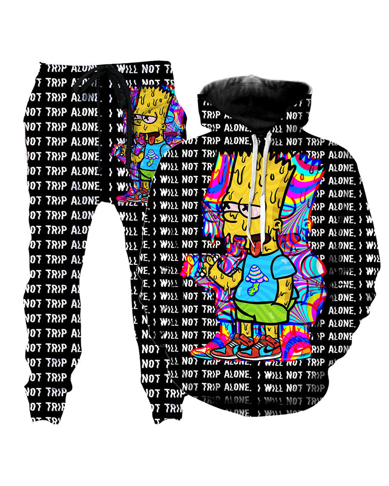 3D Street Anime  Print Hooded Two-piece Suit