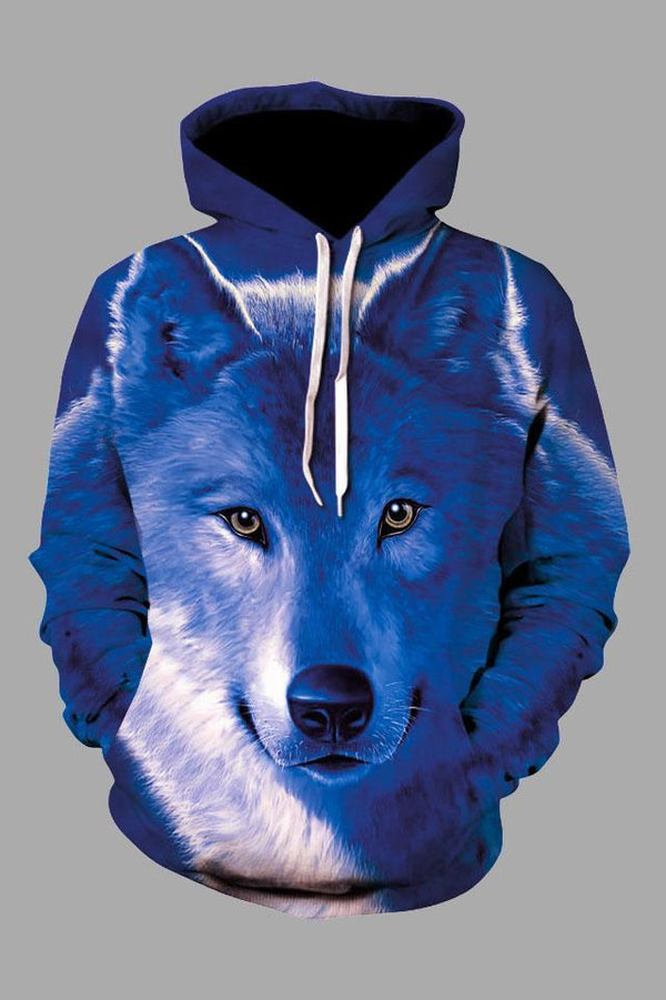 Street 3D multicolor wolf print hooded sweatshirt