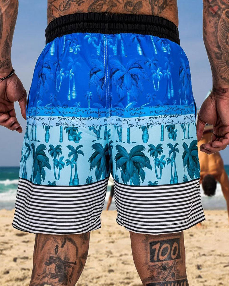 Trendy Coconut Stripe Print Beach Shorts