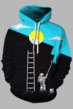 Street 3D Space & Astronaut Digital Printed Hooded Sweatshirt