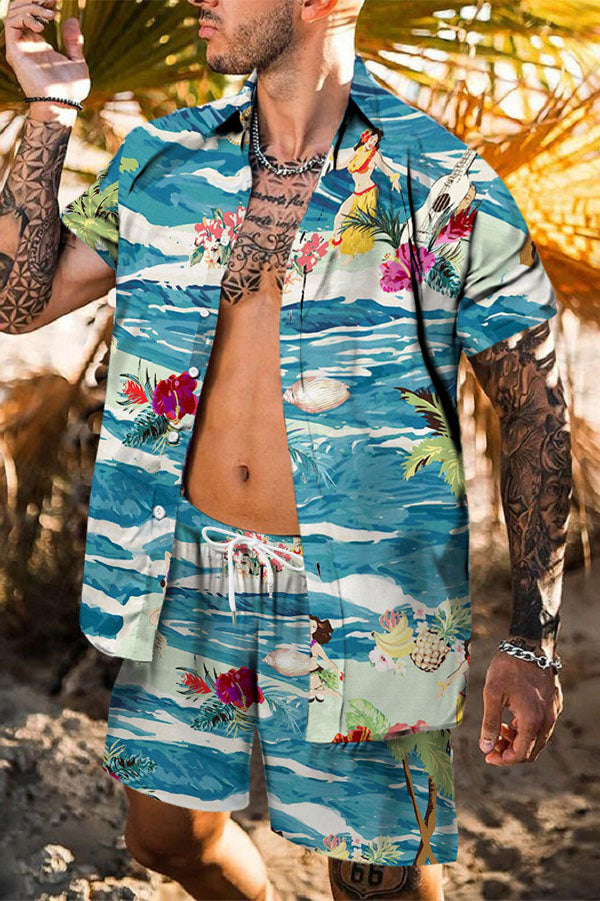 Hawaii beach print shirt set