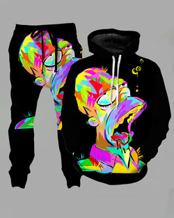 3D Street Anime  Print Hooded Two-piece Suit