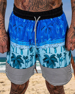 Trendy Coconut Stripe Print Beach Shorts