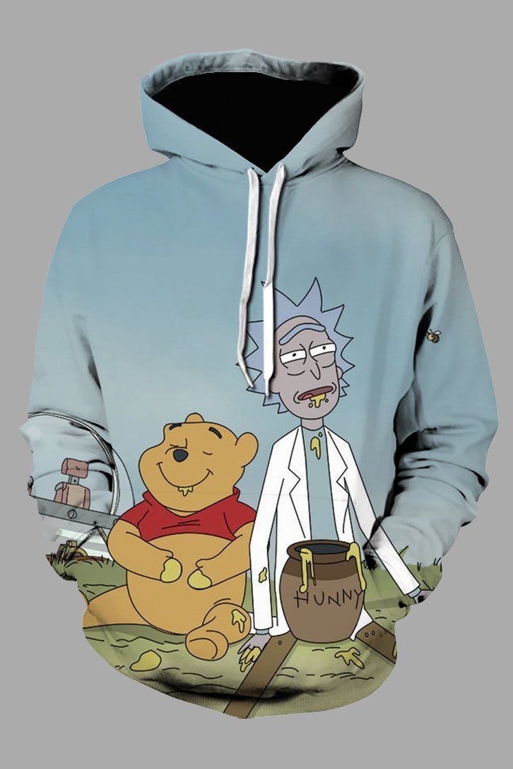 Street 3D Gray  Digital  Rick and Morty Printed Hooded Sweatshirt