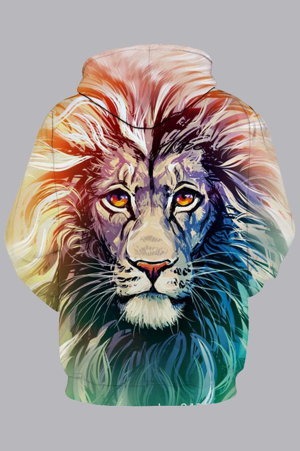 Street 3D Multicolor Digital Lion Printed Hooded Sweatshirt