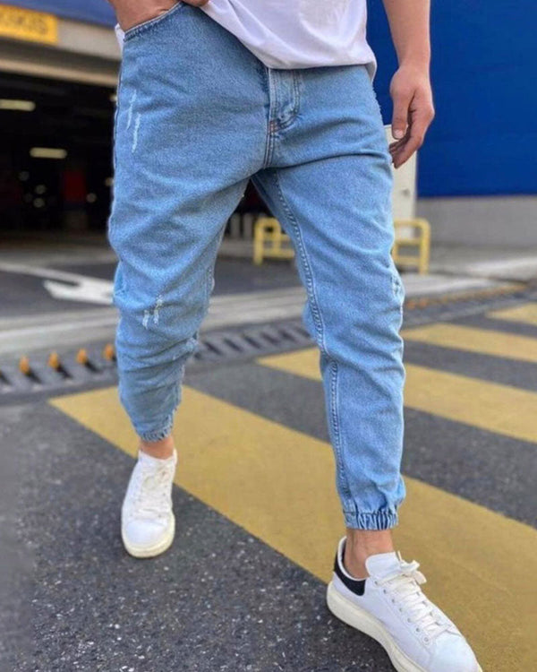 Versatile solid color denim jeans