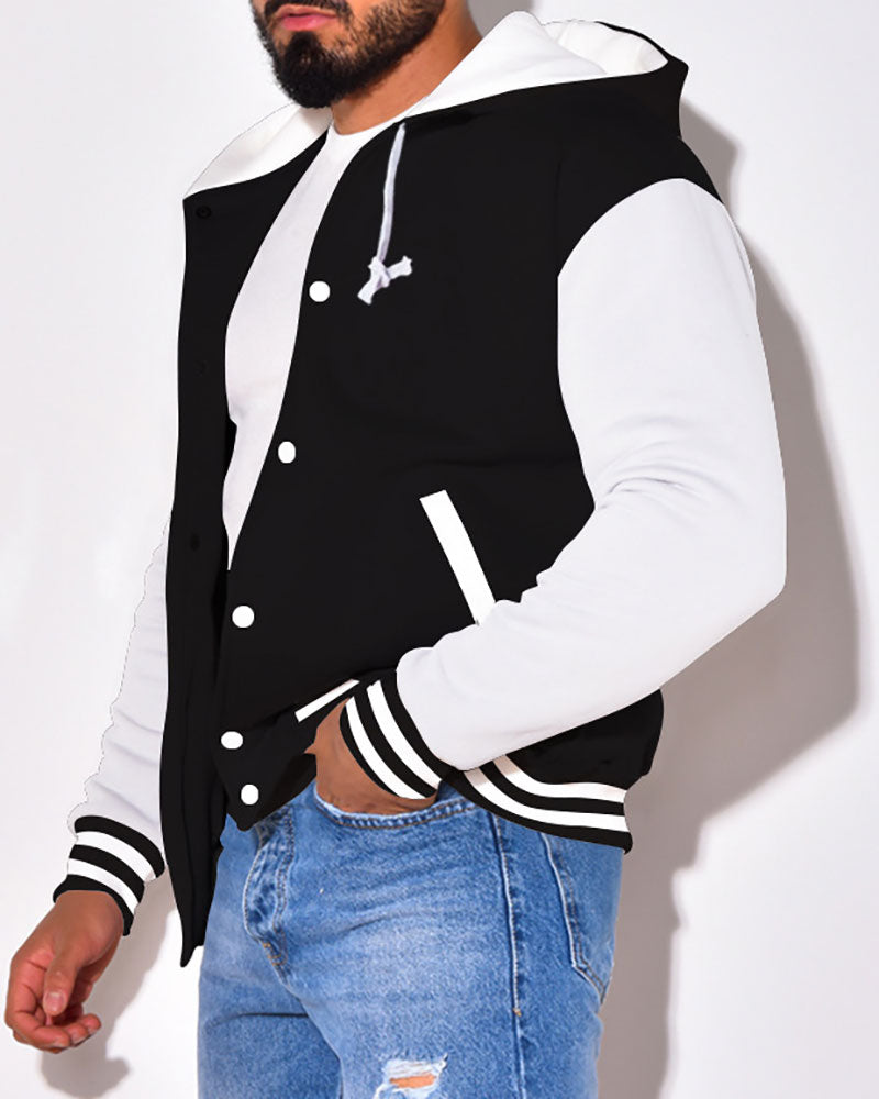 Casual Contrast Color Baseball Jacket