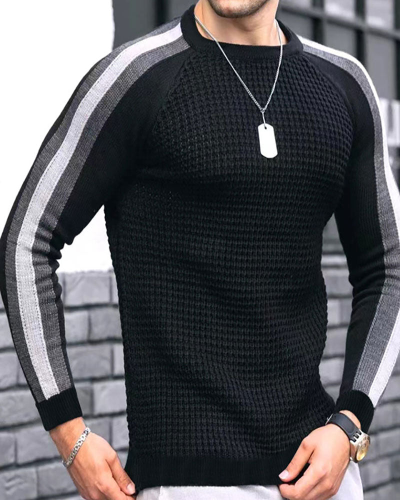 Trendy Color Block Waffle Long T-Shirt