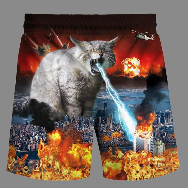 Casual   3D Cat Printed Loose Shorts