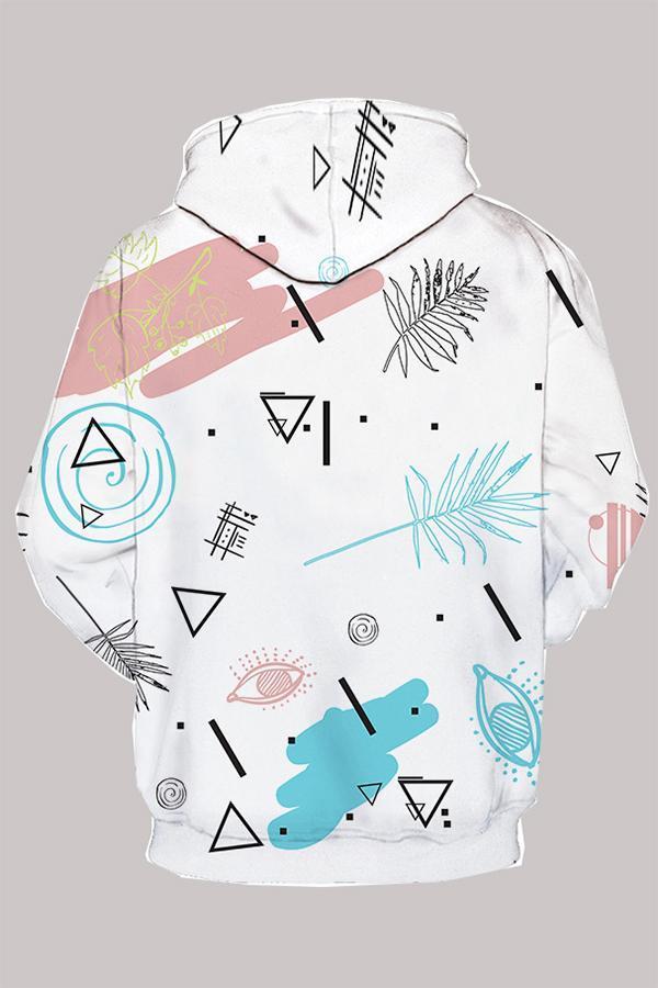 3D White Digital Abstract Printed Hooded Sweatshirt