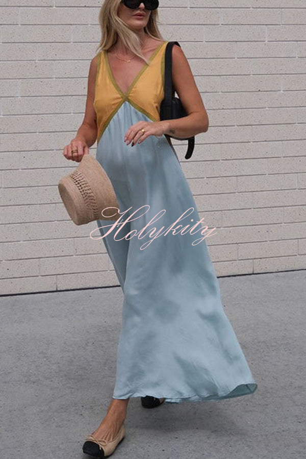 Perfect for Summer Weddings Satin Contrast Colour Relaxed Maxi Dress