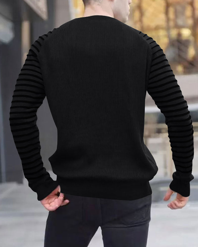 Solid Waffle Stripe Panel Long Sleeve T-Shirt