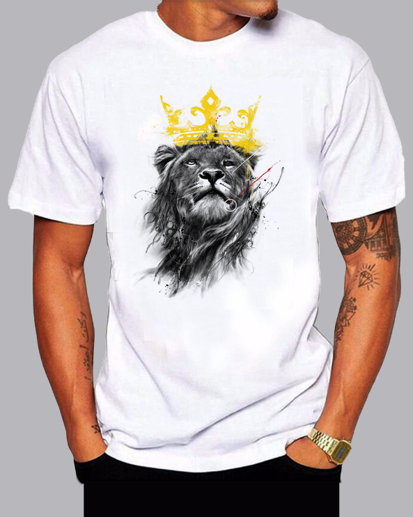 Men's Street Style Crown Lion Trend Short Sleeve T-shirt