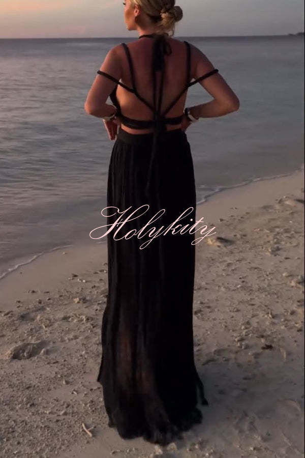 Aphrodite Draped Braids Crop Tank and Wrap Slit Maxi Skirt Set