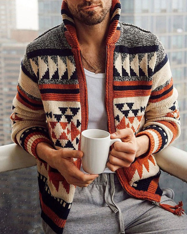 Fashion Lapel Geometric Sweater Cardigan