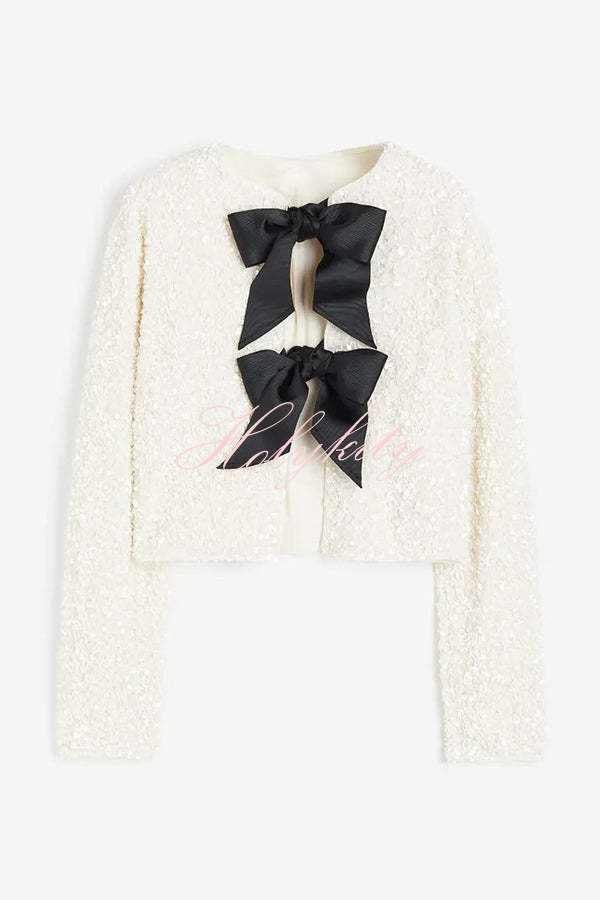 Two Ways To Celebrate Tie-front Bow Sequined Jacket