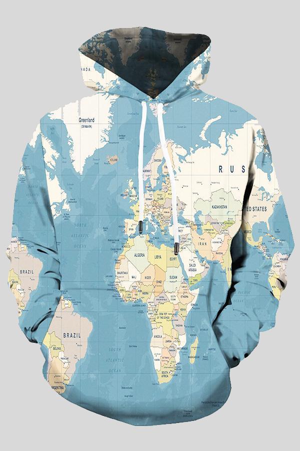 3D the World Map Printed Hoodie Sweatshirt