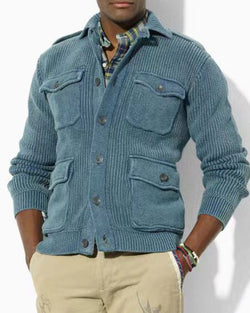 Fashion Solid Multi-pocket Sweater Jacket