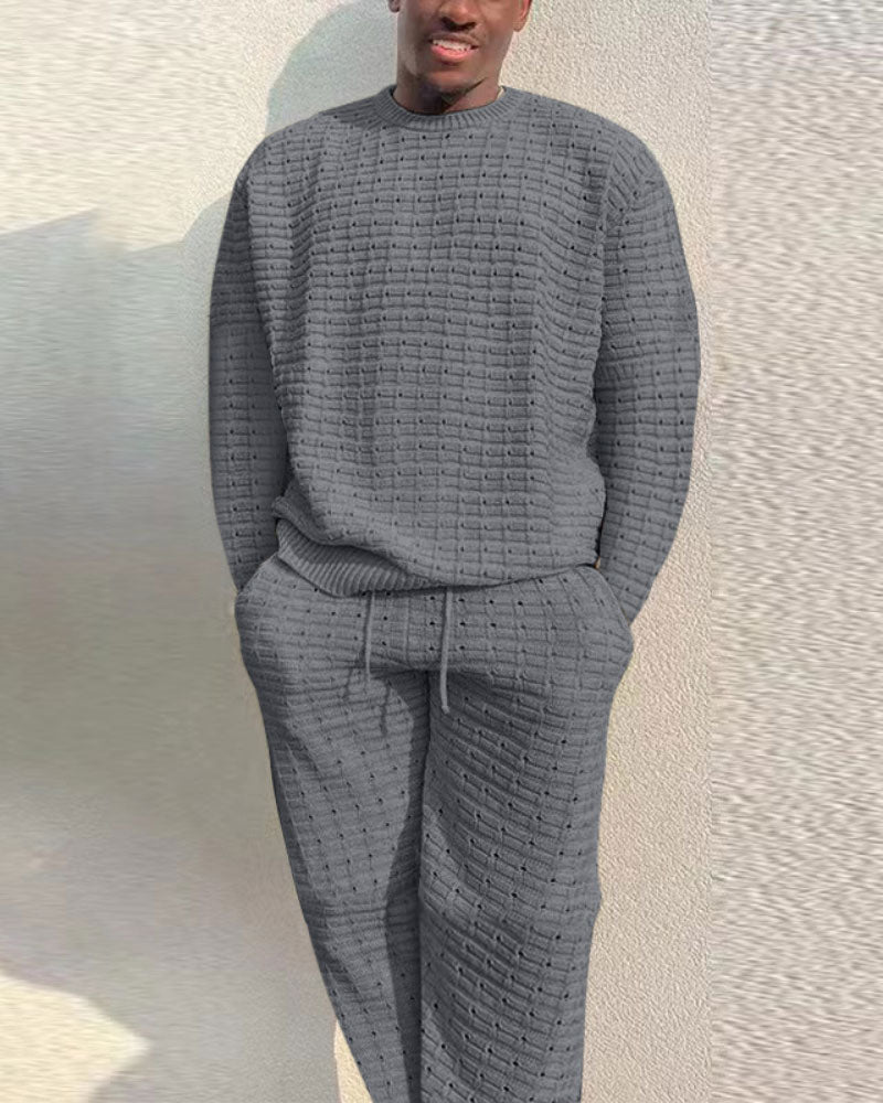 Fashion Solid Color Hollow Weave Knit Suit