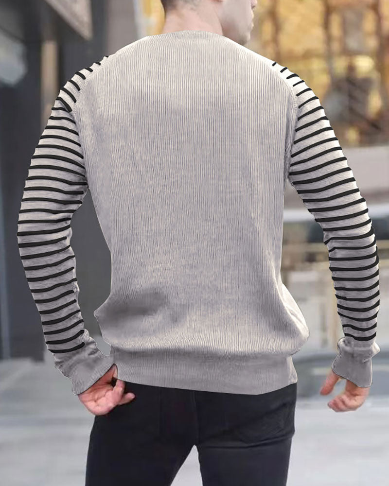 Solid Waffle Stripe Panel Long Sleeve T-Shirt