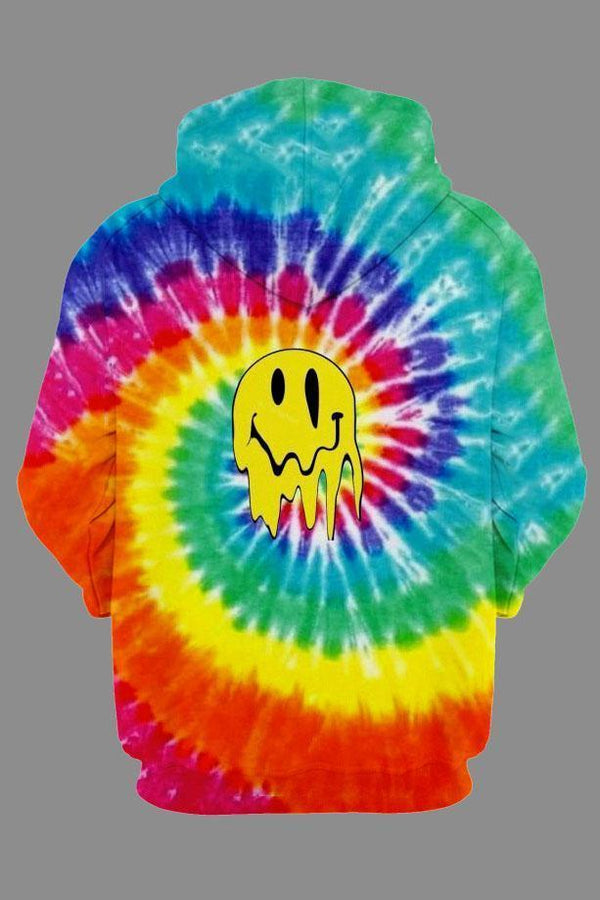 3D Tie-dye Smile Face Printed Hooded Sweatshirt