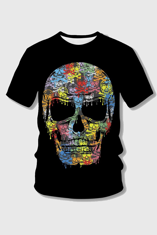Street Skull Print Patchwork Boy T-shirt