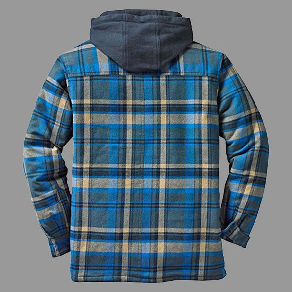 Checked Long Sleeve Loose Hooded Thick Jacket