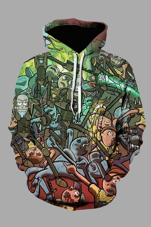 Street 3D Multicolor   Digital  Rick and morty  Printed Hooded Sweatshirt