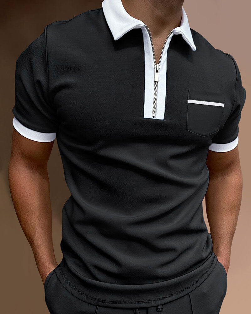 Casual Solid Panel Polo Shirt