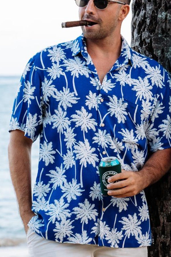Island Silhouette Palm Tree Printed Beach Shirt