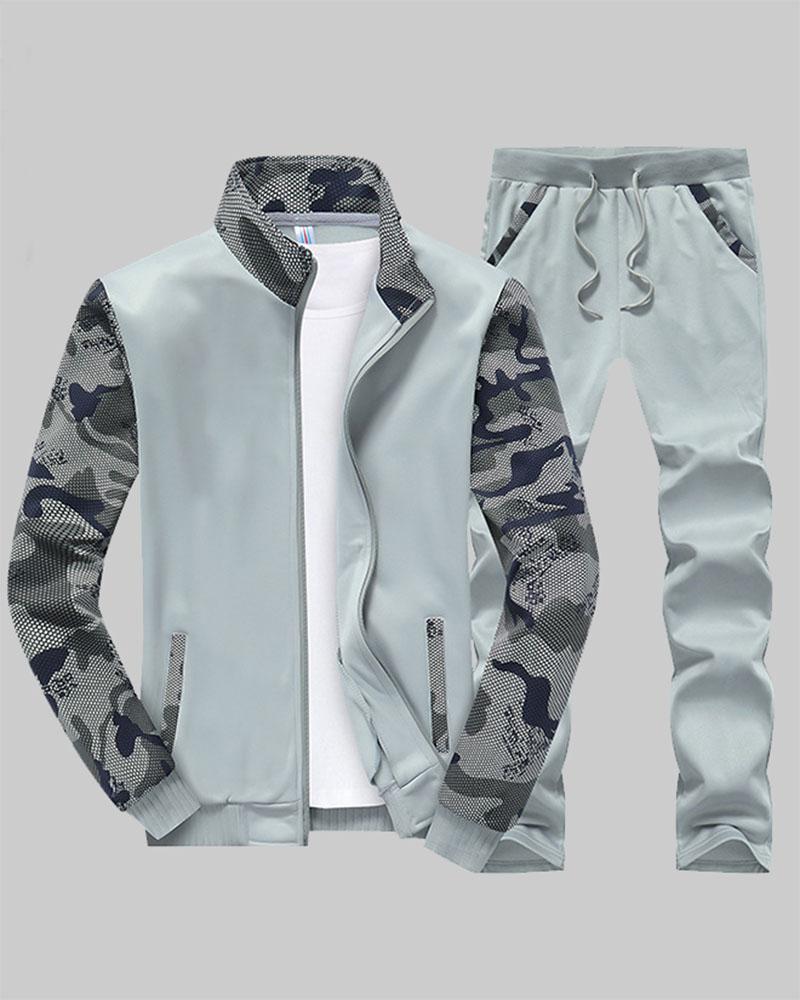 Camouflage Thin Fleece Long-sleeved Leisure Sports Two-piece Suit