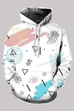 3D White Digital Abstract Printed Hooded Sweatshirt