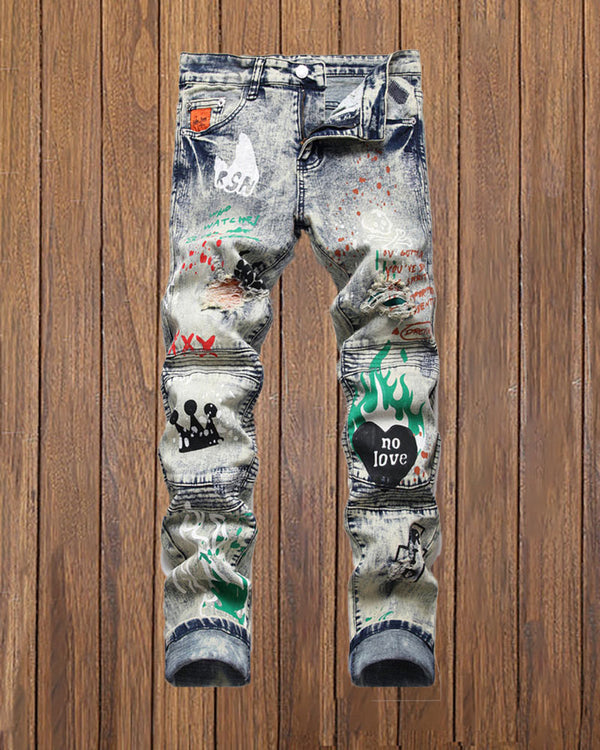 Trendy Retro Graffiti Print Jeans