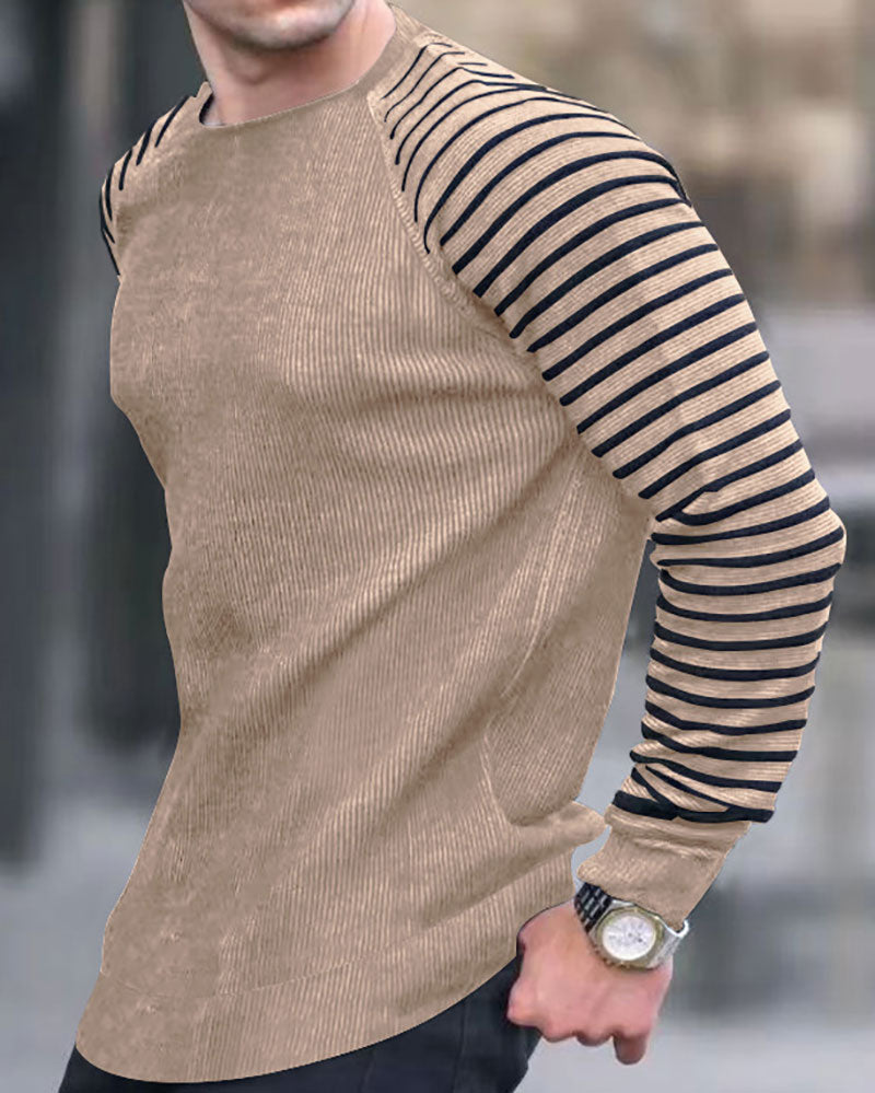 Solid Waffle Stripe Panel Long Sleeve T-Shirt